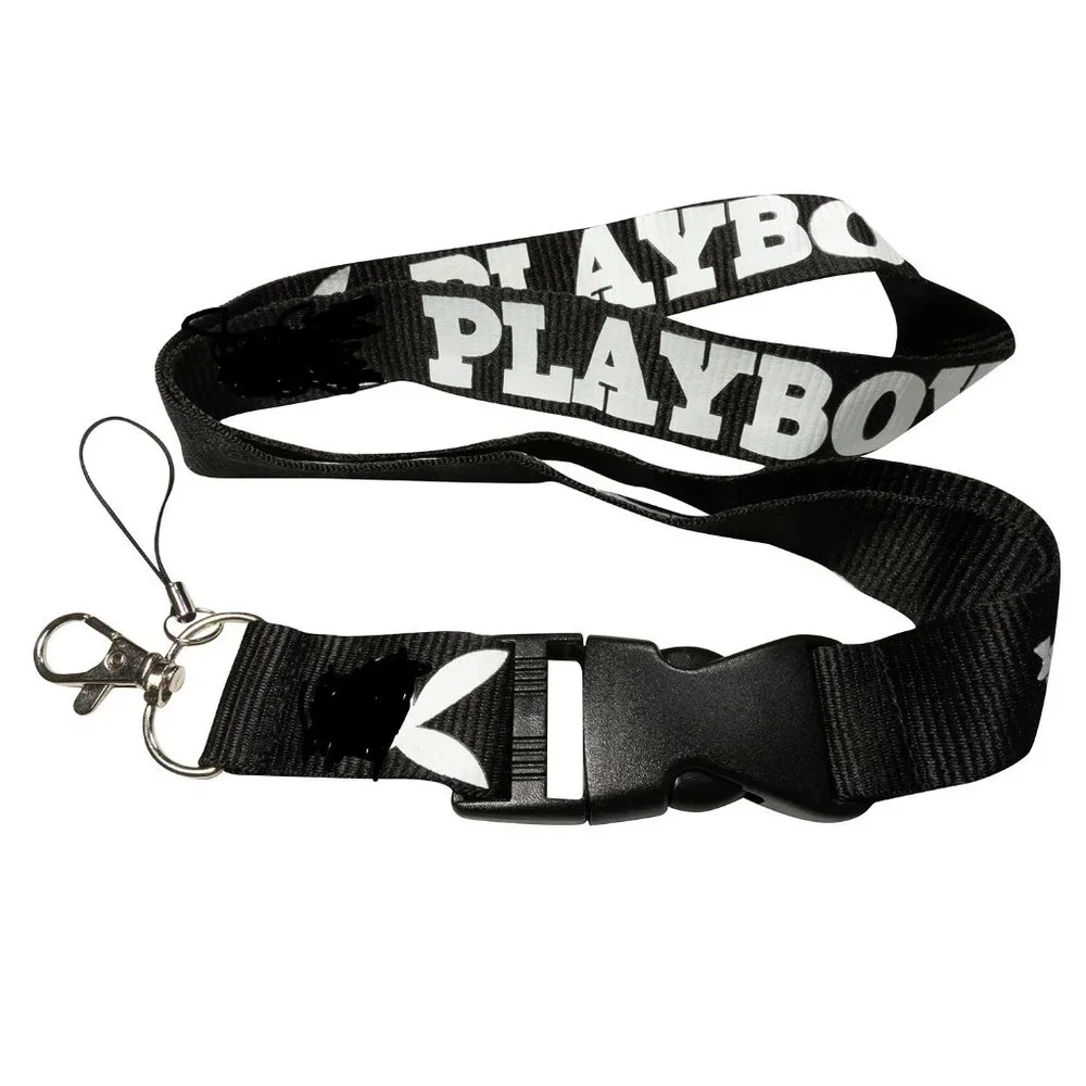 Playboy Bunny Logo Black Quick Release Lanyard Keychain ID Holder